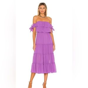 MISA Los Angeles Lilac off shoulder midi length dress size small